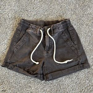 American Eagle Cuff Shorts Raw Hem Drawstring Waist Black Gray Denim Size 0